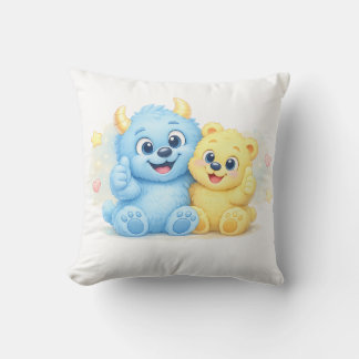 Sweet Blue and Yellow Monster Best Friends Cushion
