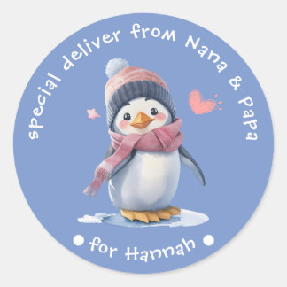 Sweet Blue Baby Penguin Christmas Label for Kids