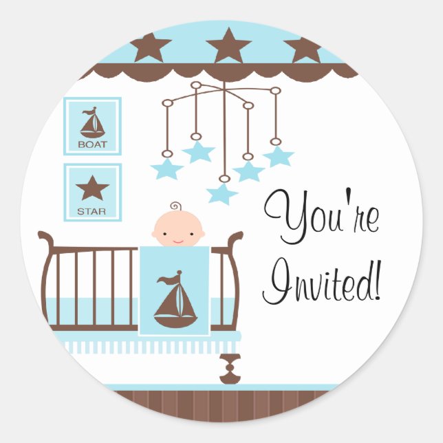 Sweet Blue Baby Room You're InvitedSticker Classic Round Sticker (Front)