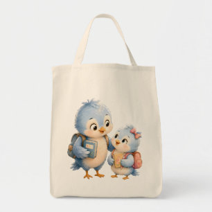 Sweet Blue Bird Siblings Market Tote Bag
