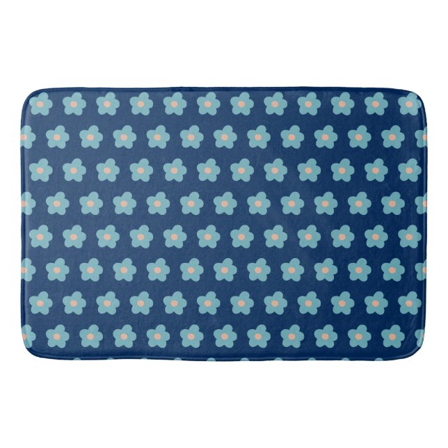 Sweet Blue Blossoms on Navy Bath Mat (Front)