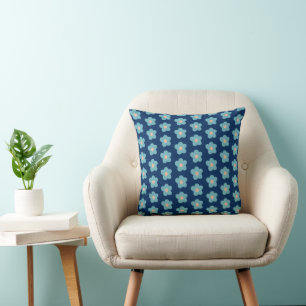Sweet Blue Blossoms on Navy Cushion