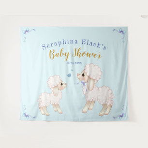 Sweet Blue Boy Lamb Baby Shower Backdrop Tapestry