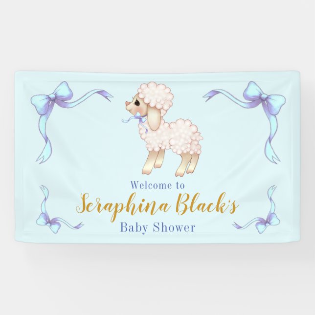 Sweet Blue Boy Lamb Baby Shower Banner (Horizontal)