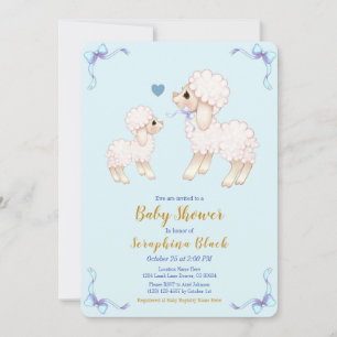 Sweet Blue Boy Lamb Baby Shower Invitation