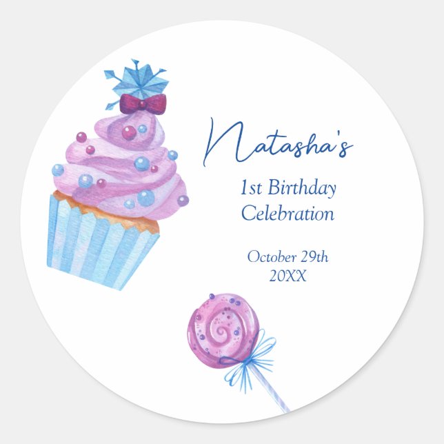 Sweet blue candy birthday classic round sticker (Front)