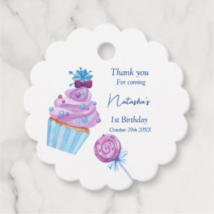 Sweet blue candy birthday favour tags