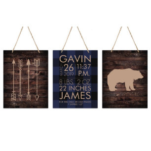 Sweet Blue Flannel Bear 3 Piece Wall Sign Set
