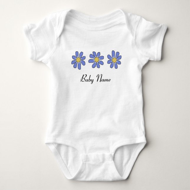 Sweet Blue Flowers with Custom Baby Name Bodysuit (Front)