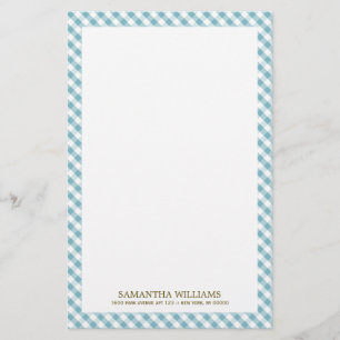 Sweet Blue Gingham Pattern Stationery