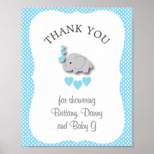 Sweet Blue & Grey Elephant - Thank You Poster