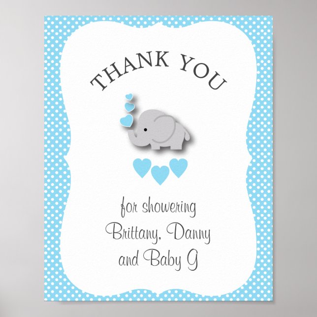 Sweet Blue & Grey Elephant - Thank You Poster (Front)