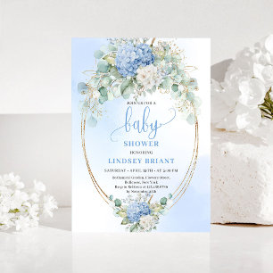 Sweet Blue Hydrangea Floral Baby Shower Invitation