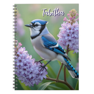 Sweet Blue Jay on Lilacs Personalised Notebook