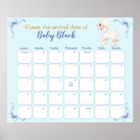 Sweet Blue Lamb Baby Shower Due Date Calendar
