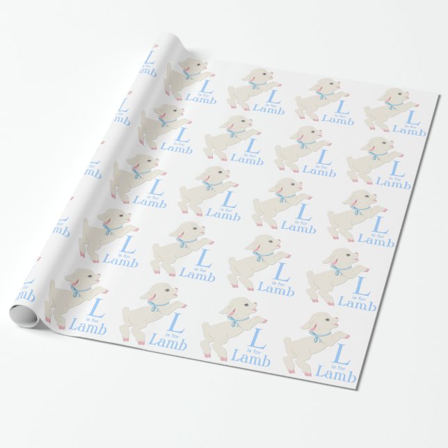 Sweet Blue Lamb Baby Shower Wrapping Paper (Unrolled)