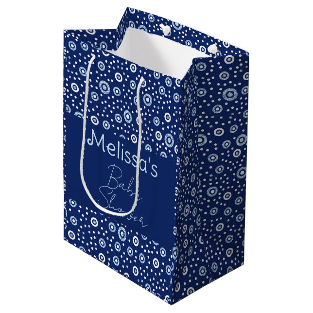 Sweet Blue Nautical Ocean Geometric Circles Medium Gift Bag (Front Angled)
