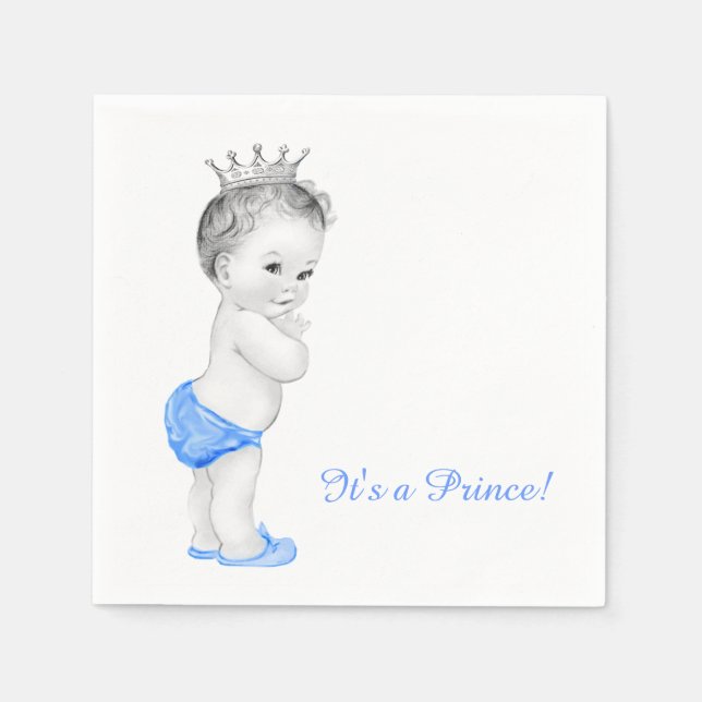 Sweet Blue Prince Baby Shower Napkin (Front)