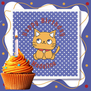 Sweet Blue Red Orange Cat Cartoon Birthday Party Napkin