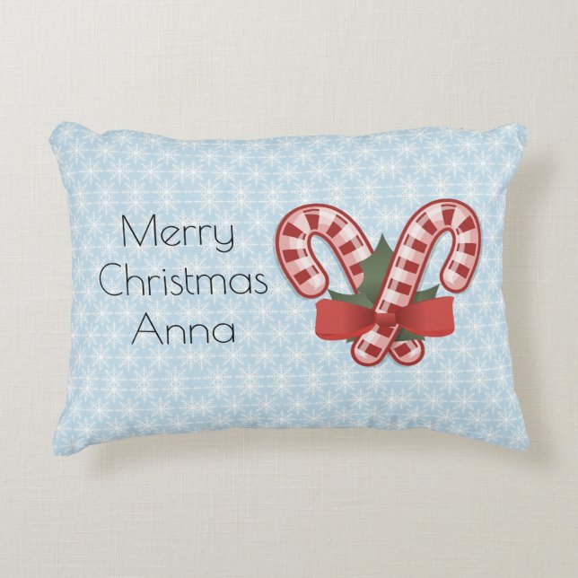 Sweet Blue Snowflake, Red Candy Decorative Cushion (Front)