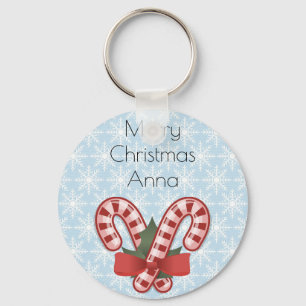 Sweet Blue Snowflake, Red Candy Stick Key Ring