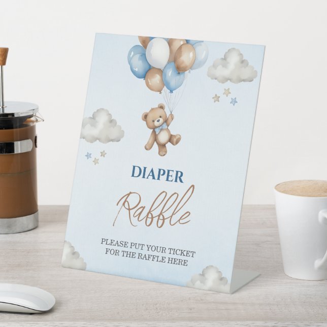 Sweet Blue Teddy Diaper Raffle Shower Sign (In SItu)