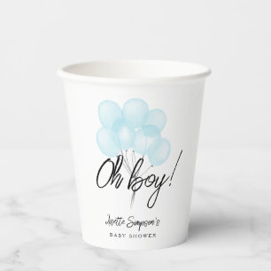 Sweet Blue Watercolor Balloons Oh Boy Baby Shower Paper Cups