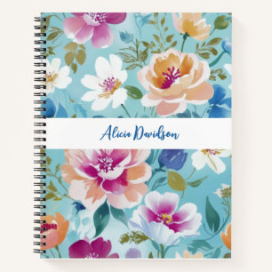 Sweet Blue Watercolor Flowers your name Notebook