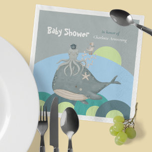 Sweet Blue Watercolor Nautical Whale Baby Shower Napkin
