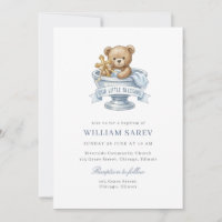 Sweet Blue Watercolor Teddy Bear Baptism