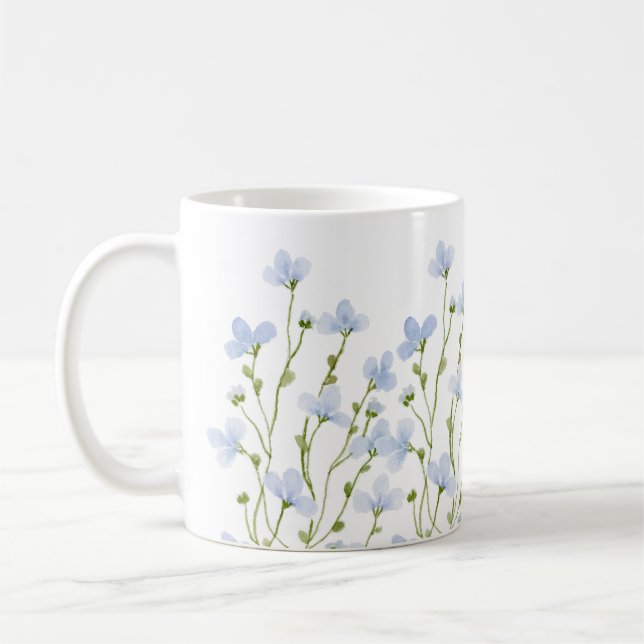 Sweet Blue Watercolor Wildflowers Coffee Mug (Left)