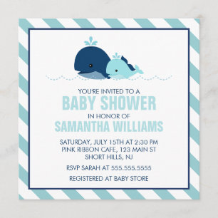 Sweet Blue Whales Boy Baby Shower Invitation
