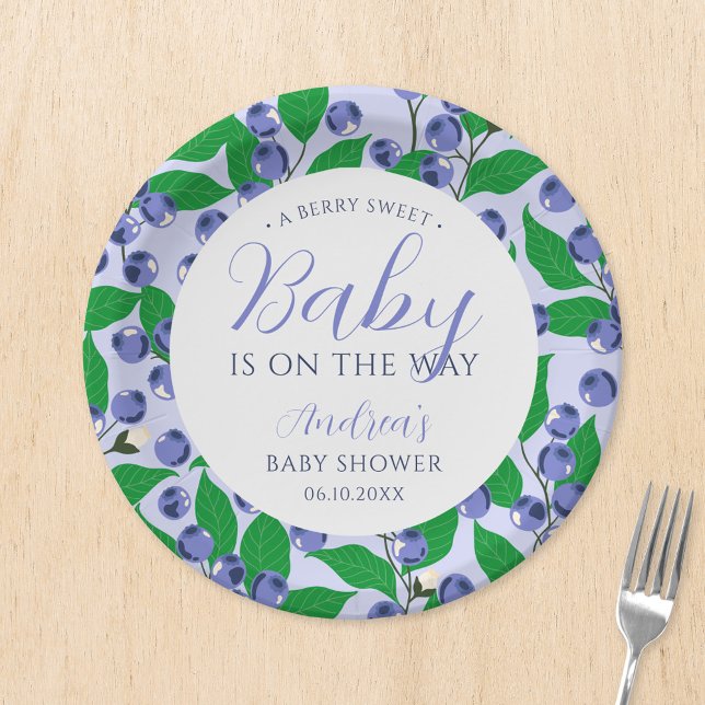 Sweet Blueberry Blue Baby Shower Paper Plate (Creator Uploaded)