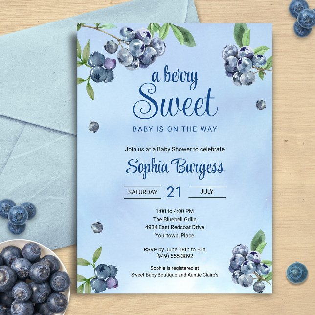 Sweet Blueberry Watercolor Baby Shower  Invitation (Creator Uploaded)