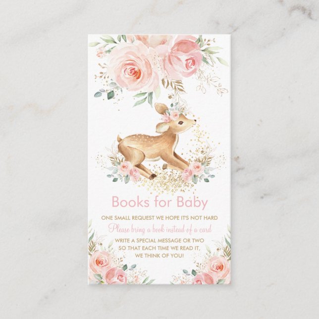 Sweet Blush Floral Deer Baby Shower Books for Baby Enclosure Card (Front)