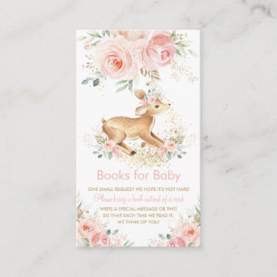 Sweet Blush Floral Deer Baby Shower Books for Baby Enclosure Card