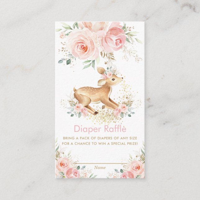 Sweet Blush Floral Deer Baby Shower Diaper Raffle Enclosure Card (Front)