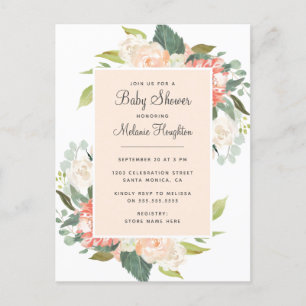 Sweet Blush & Peach Watercolor Floral Baby Shower Invitation Postcard