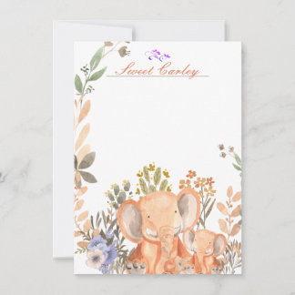 Sweet Blush Pink Elephants Watercolor Personalized Card