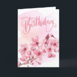 Sweet Blush Pink Sakura Floral Birthday Card<br><div class="desc">Pink cherry blossom with watercolor splash and vibrant typography 'Happy Birthday" birthday greeting card.</div>