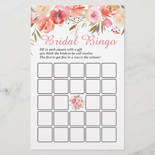 Sweet Blush Roses Double-Sided Bridal Shower Game (Front)