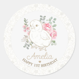 Sweet Boho Floral Chick Birthday Classic Round Sticker