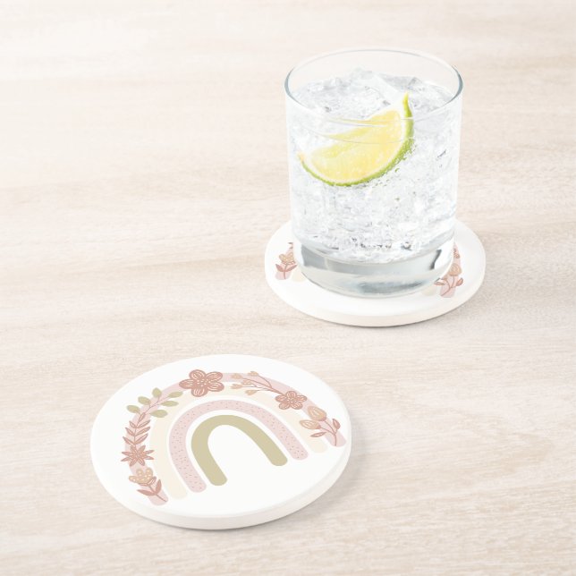 Sweet Boho Floral Rainbow  Coaster (Side)