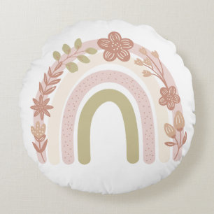 Sweet Boho Floral Rainbow  Round Cushion
