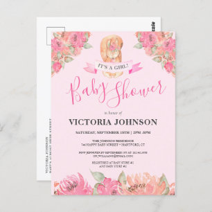 Sweet Boho Floral Squirrel Woodland Baby Shower Postcard