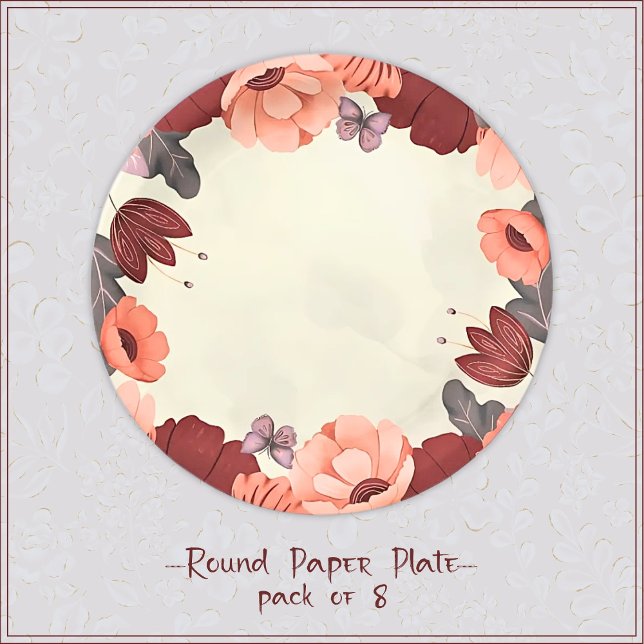 Sweet boho folk art butterfly floral paper plate (Creator Uploaded)