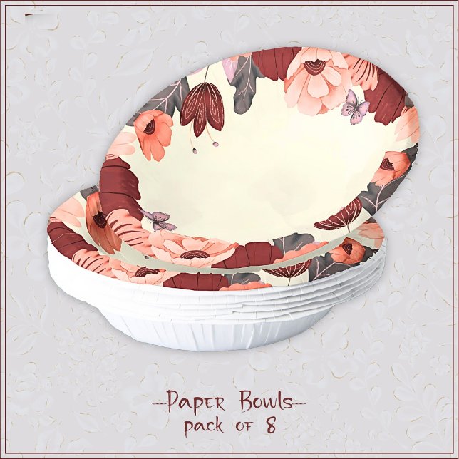 Sweet boho folk art floral botanical paper bowl paper plate (Creator Uploaded)