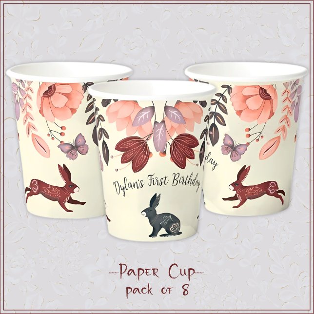 Sweet boho folk art rabbit butterfly Hygge floral Paper Cups (Creator Uploaded)
