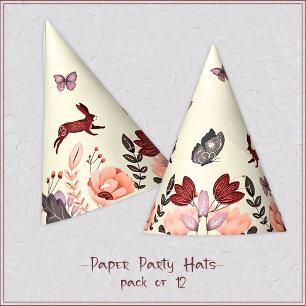 Sweet boho folk art rabbit butterfly Hygge floral Party Hat