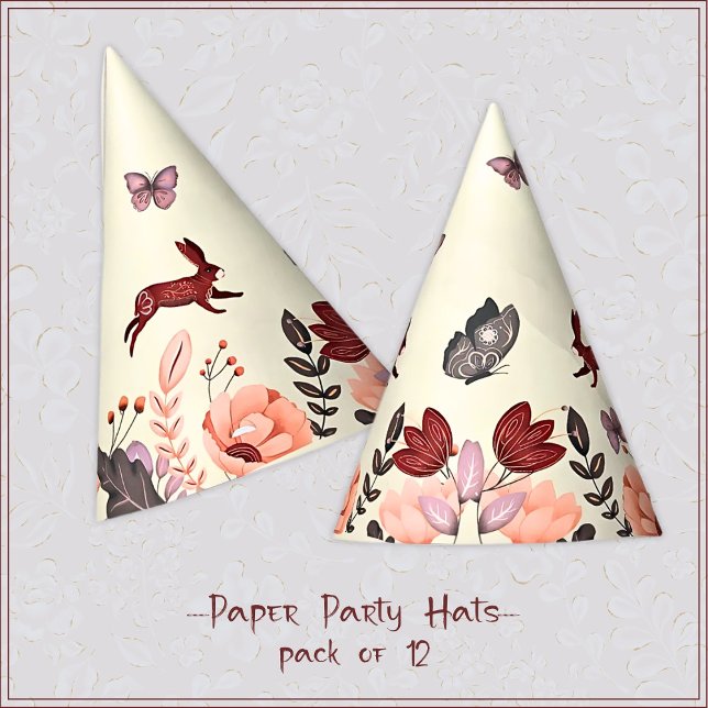 Sweet boho folk art rabbit butterfly Hygge floral Party Hat (Creator Uploaded)